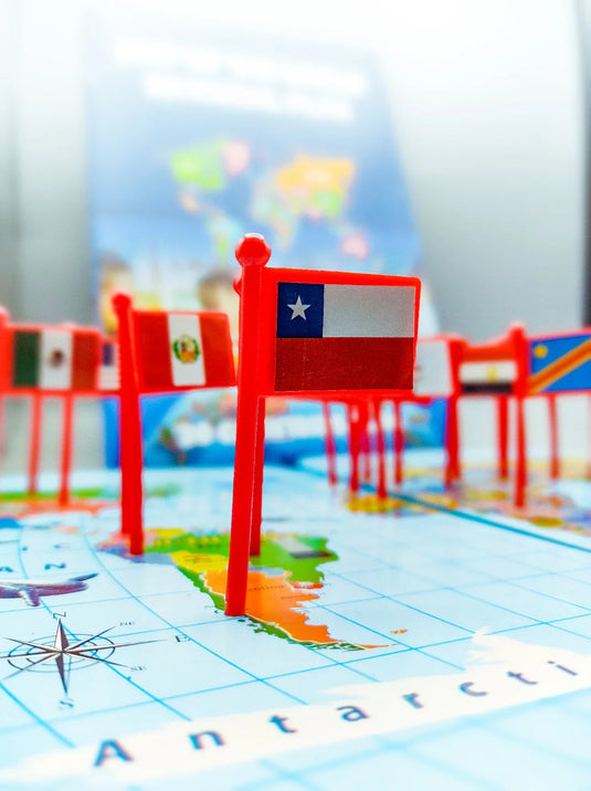 Wooden World Map With Recognition 30 Countries Flags