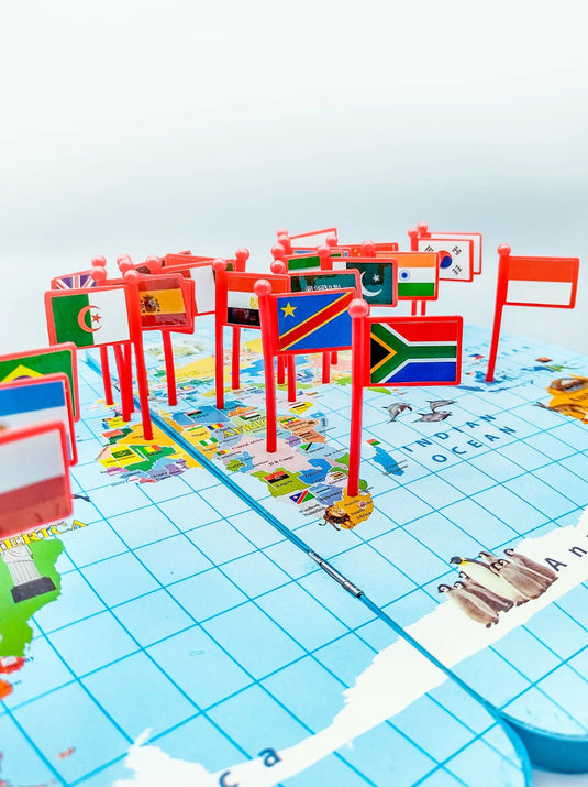 Wooden World Map With Recognition 30 Countries Flags