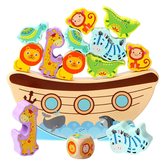 Wooden Animal Balancing Ship