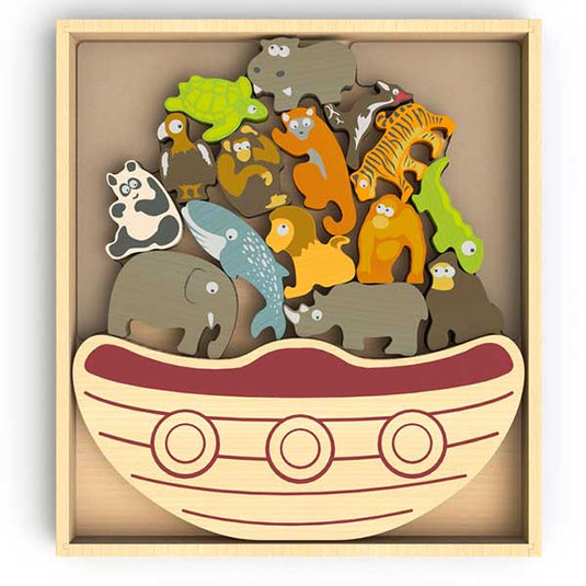 Wooden Animal Balancing Ship